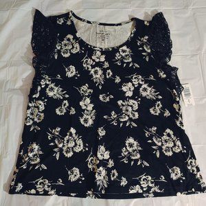 Torrid Black Floral Super Soft Flutter Sleeve Tee